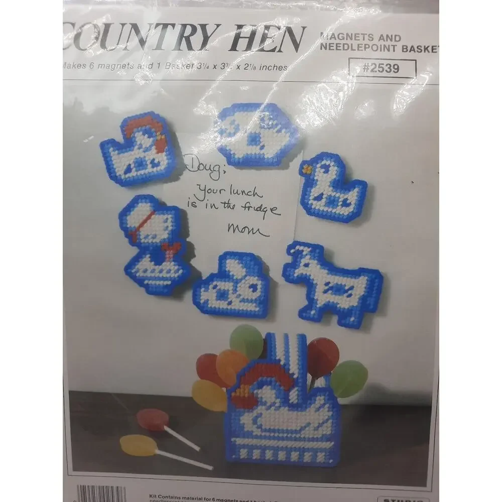Studio 12 Plastic Canvas Needlepoint Kit Country Hen Magnets and Basket